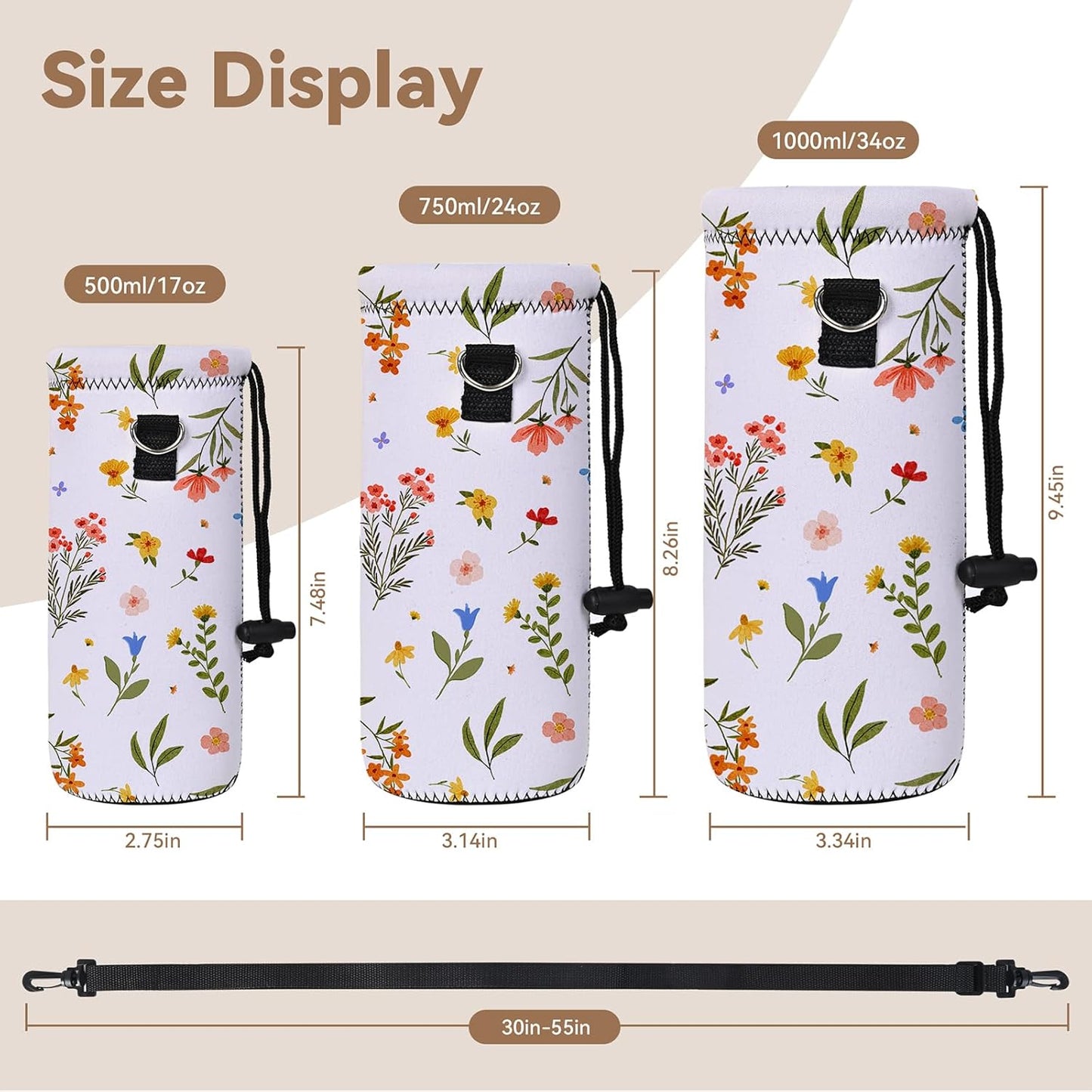 AUPET Water Bottle Bag Carrier,24oz/32oz Insulated Neoprene bottle Sling Holder Case Pouch Cover for 1000ML/750ML Bottles with Shoulder Strap for walking