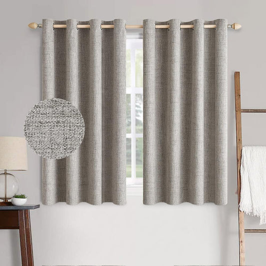 MIULEE 100% Blackout Linen Textured Curtains for Bedroom Solid Thermal Insulated Warm Taupe Grommet Room Darkening Curtains & Drapes Luxury Decor for Living Room Nursery 52 x 63 Inch (2 Panels)