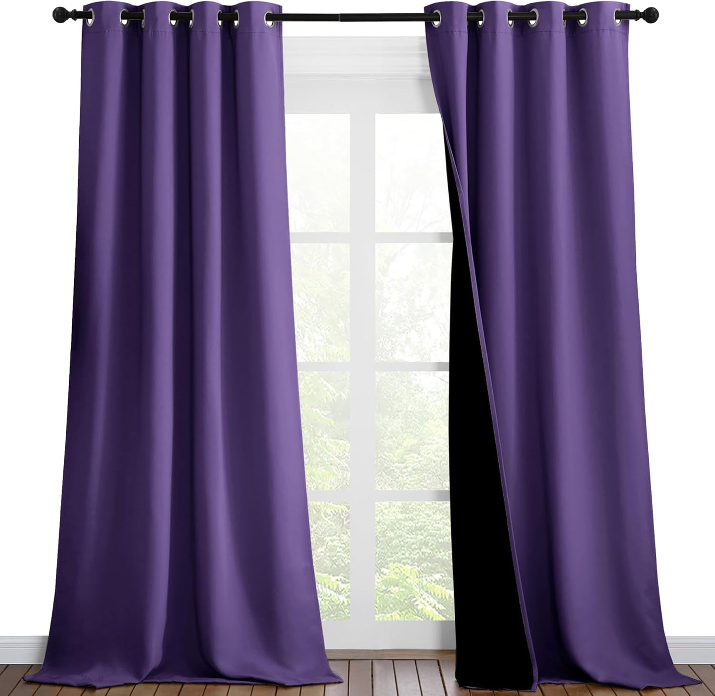 NICETOWN 100% Blackout Blinds, Set of 2, 46 inches x 102 inches, Laundry Room Decor Window Treatment Curtains for Large Patio Sliding Door, Thermal Insulated Lilac Purple Curtains for Bedroom