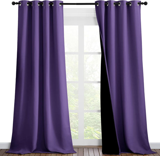 NICETOWN 100% Blackout Blinds, Set of 2, 46 inches x 102 inches, Laundry Room Decor Window Treatment Curtains for Large Patio Sliding Door, Thermal Insulated Lilac Purple Curtains for Bedroom