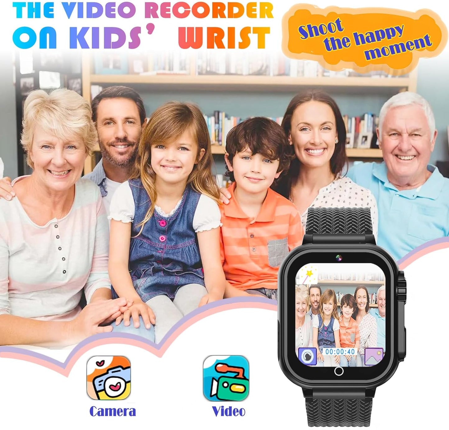 Goodatech Kids Smart Watch for Boys Girls, 1.54'' Smartwatch with 26 Puzzle Games,HD Camera,Video Music Player,Pedometer,Flashlight,Audio Book etc., Aluminum Case and Sport Band (Black)