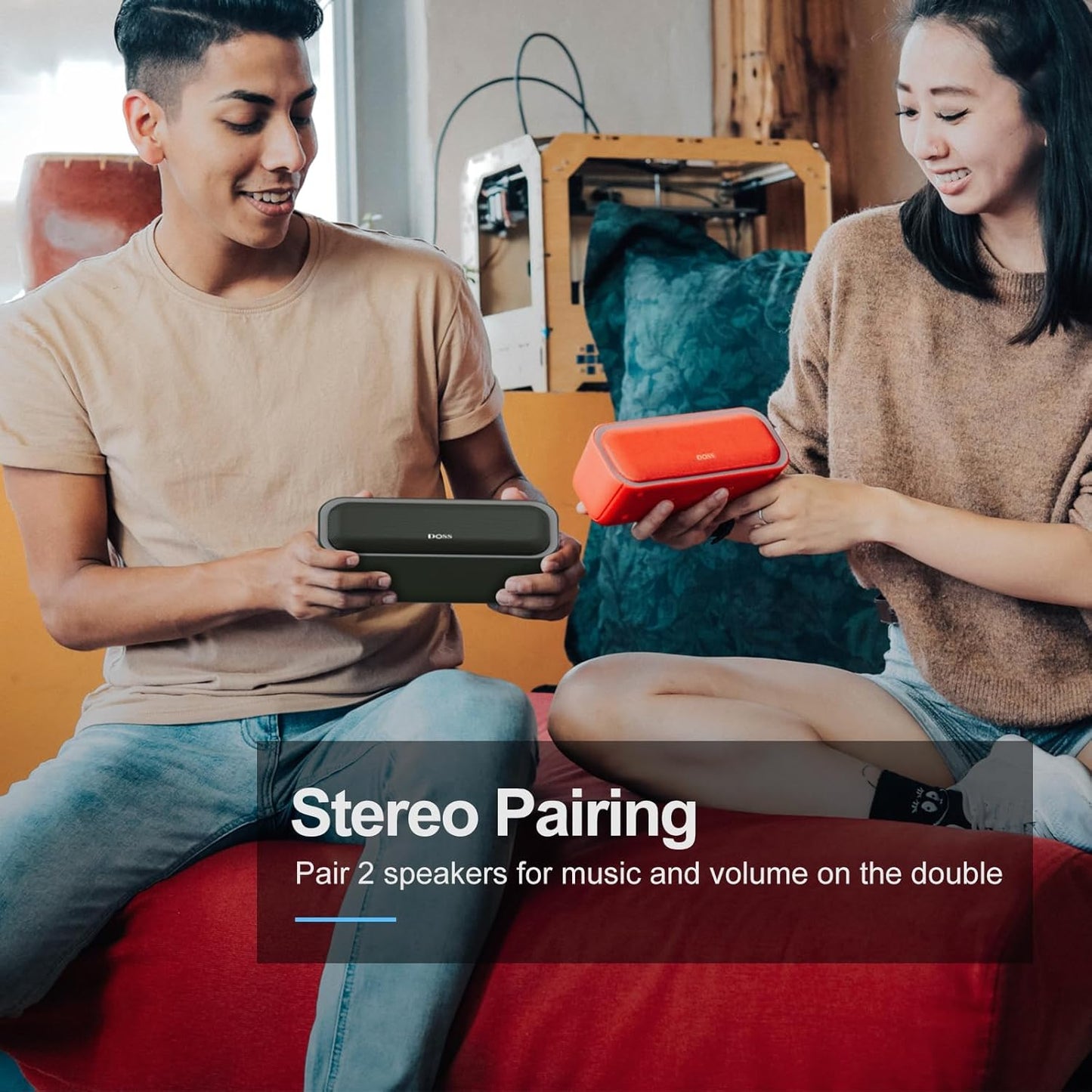 DOSS SoundBox Pro Bluetooth Speaker with 20W Stereo Sound, Active Extra Bass, IPX6 Waterproof, TWS Pairing, Multi-Colors Lights, 20H Playtime, Portable for Outdoor-Cypress Green