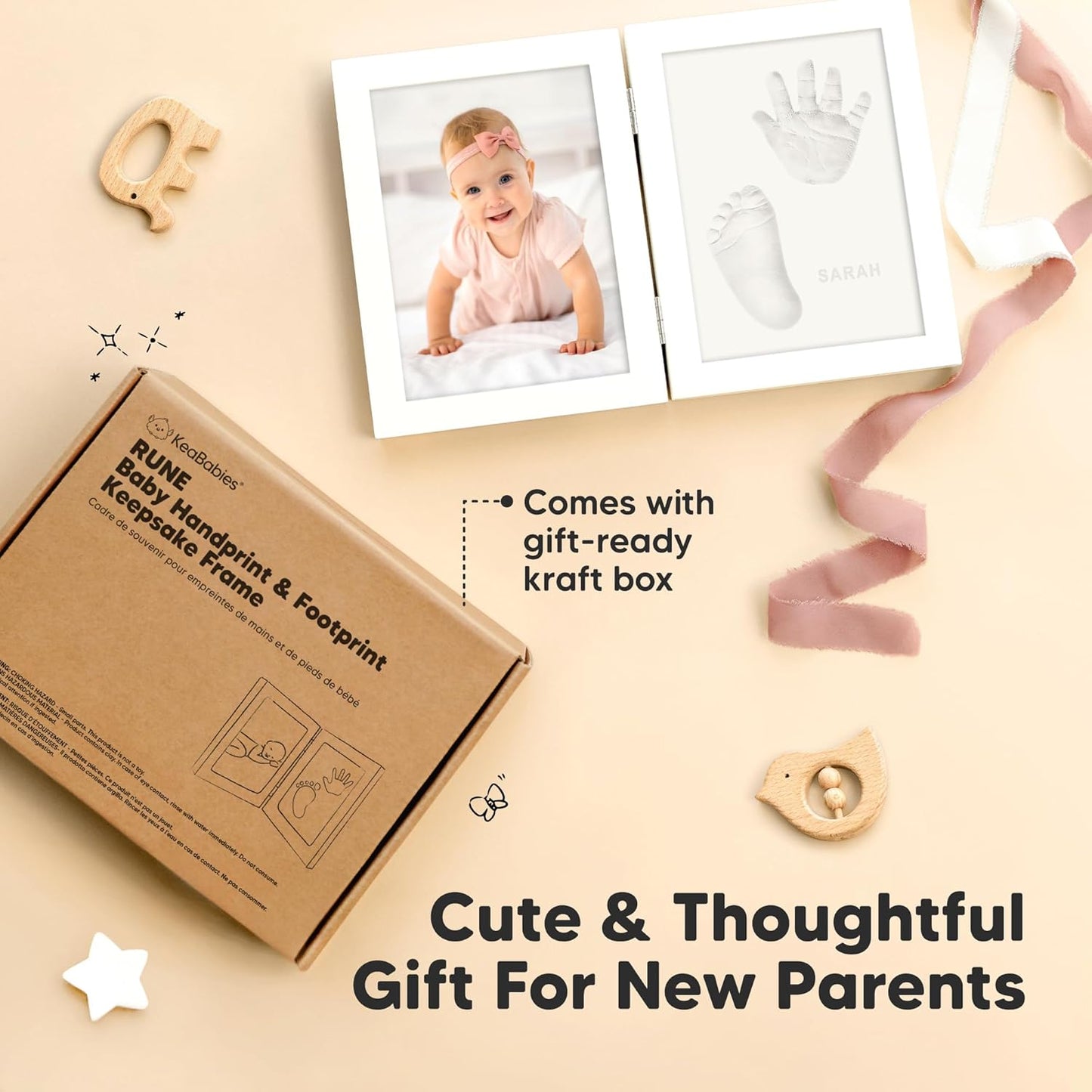 Personalized Baby Hand and Footprint Kit, Quick Dry Clay - Newborn Keepsake Feet and Handprint Kit, Nursery Picture Frame, New Mom Gifts for Baby Showers & Registry (Alpine White)