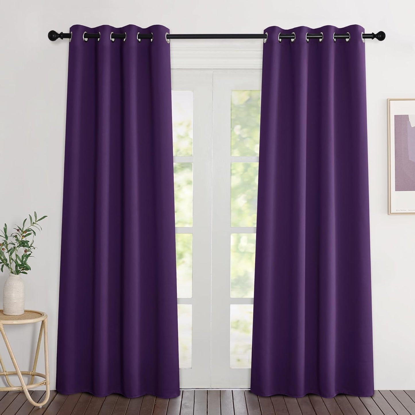 NICETOWN Blackout Royal Purple Curtains 84 inches Long, Grommet Room Darkening Thermal Insulated Sound Dampening Window Treatments for Bedroom/Home Office, 2 Panels, W46 x L84