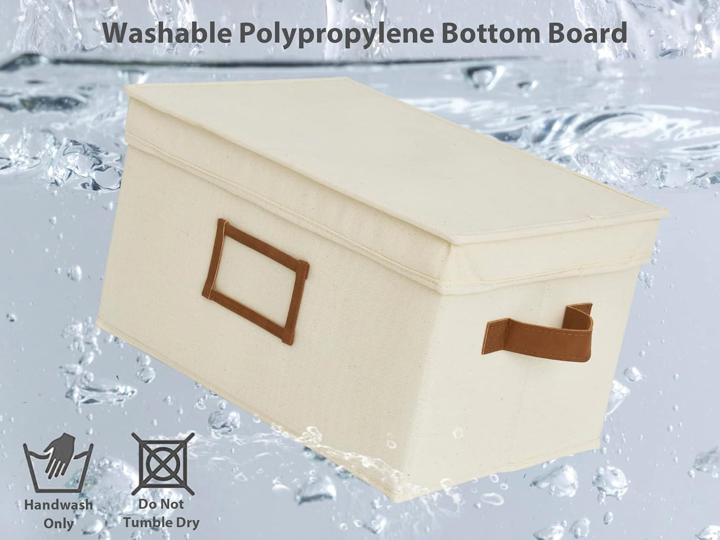 StorageWorks Large Storage Bins with Lids, Decorative Storage Boxes with Lid and PU Handles, Foldable Storage Baskets for Closet, Shelves, Stackable, Ivory, 3-Pack