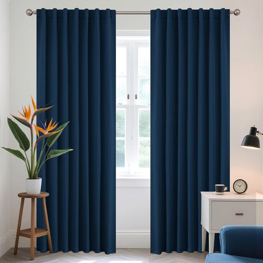 Joydeco 72 Inch Blackout Curtains for Bedroom, Thermal Insulated Black Out Curtains 2 Panels Set, Room Darkening Drapes for Living Room Window Rod Pocket Back Tab (W37 x L72 Inch, Navy Blue)
