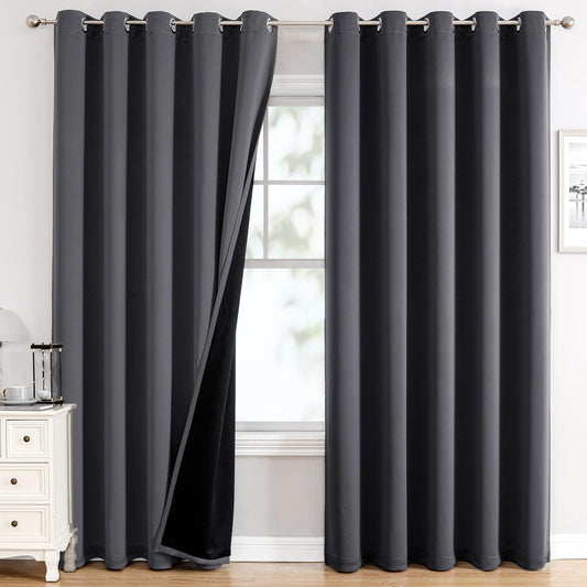 ChrisDowa 100% Blackout Curtains 84 inch Long for Bedroom with Black Liner, Extra Wide 2 Thick Layers Total Blackout Thermal Insulated Grommet Window Curtains 2 Panels Set (Dark Grey, 60 x 84 Inch)