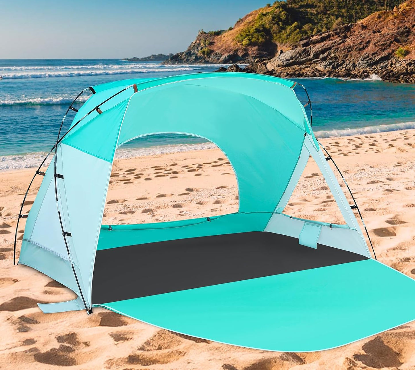 Beach Tent, Portable Sun Shelter for 2/3/4/6-8 Person with UPF 50+ UV Protection, Easy Setup Waterproof Beach Shade Canopy Cabana for Family Outdoor and Picnics, Fishing with Carrying Bag