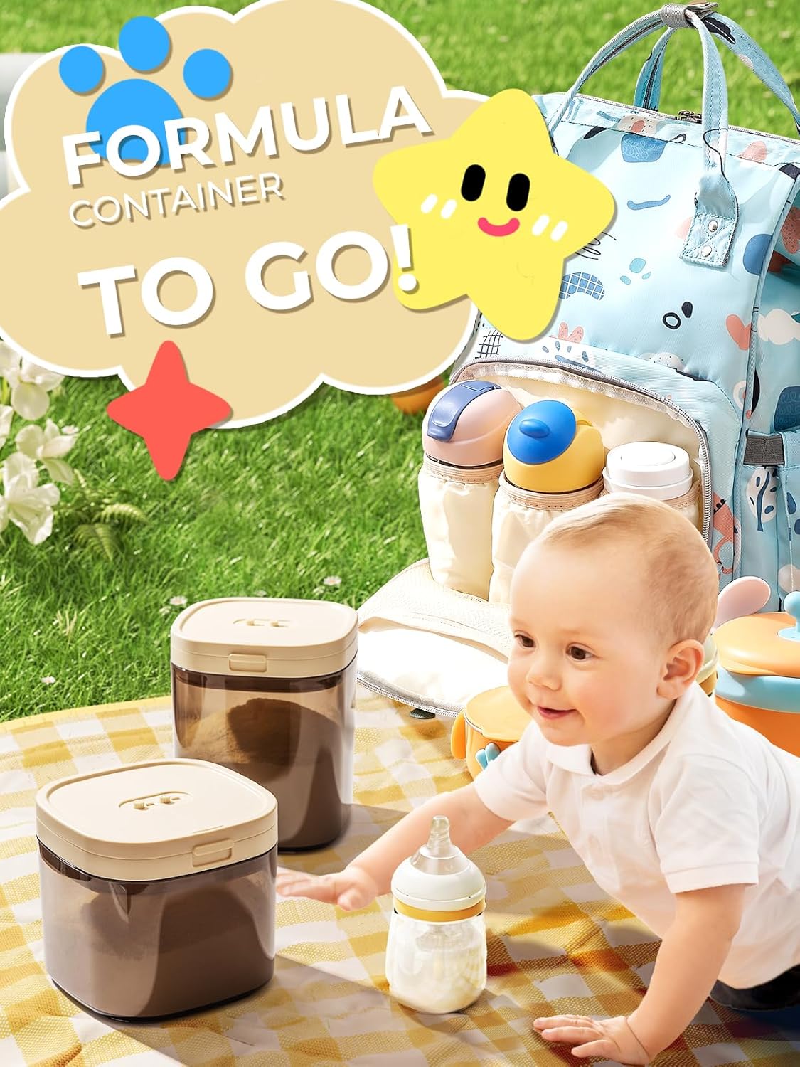 Travel Formula Container, 800ml BPA-Free Baby Formula Dispenser On The Go with Flip Top Lid, Magnetic Spoon & Date Marker, 13OZ, 0.84LB, 380g, Brown