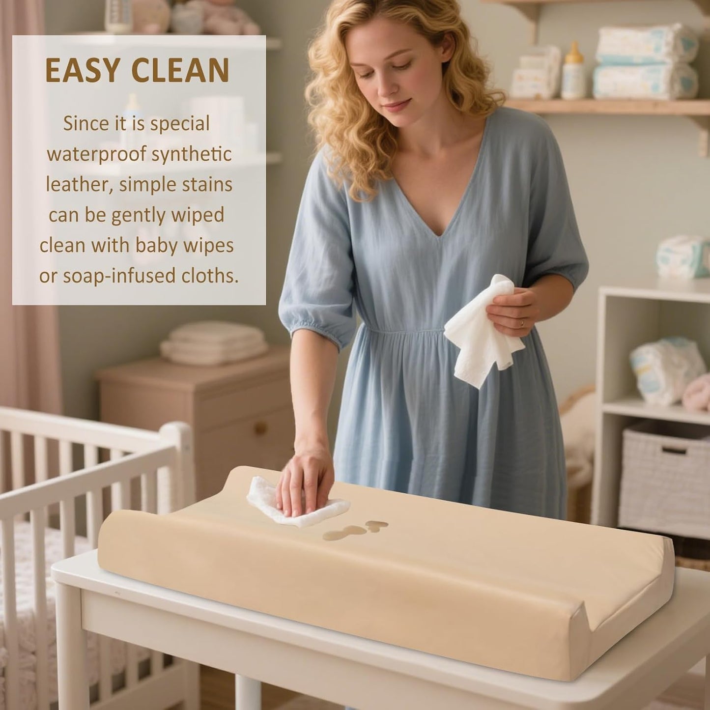 Owlowla Changing Pad Cover,Waterproof Changing Pad Covers-Soft Leather Diaper Changing Table Cover,Fits Standard Changing Pads for Baby Boy Girl（Beige）