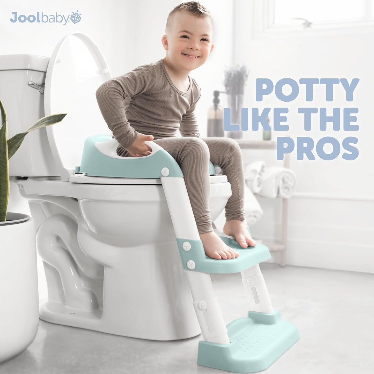 Jool Baby Potty Training Seat with 2 Step Ladder for Toddlers - Soft Cushioned Seat & Splash Guard, Adjustable Height (Aqua)