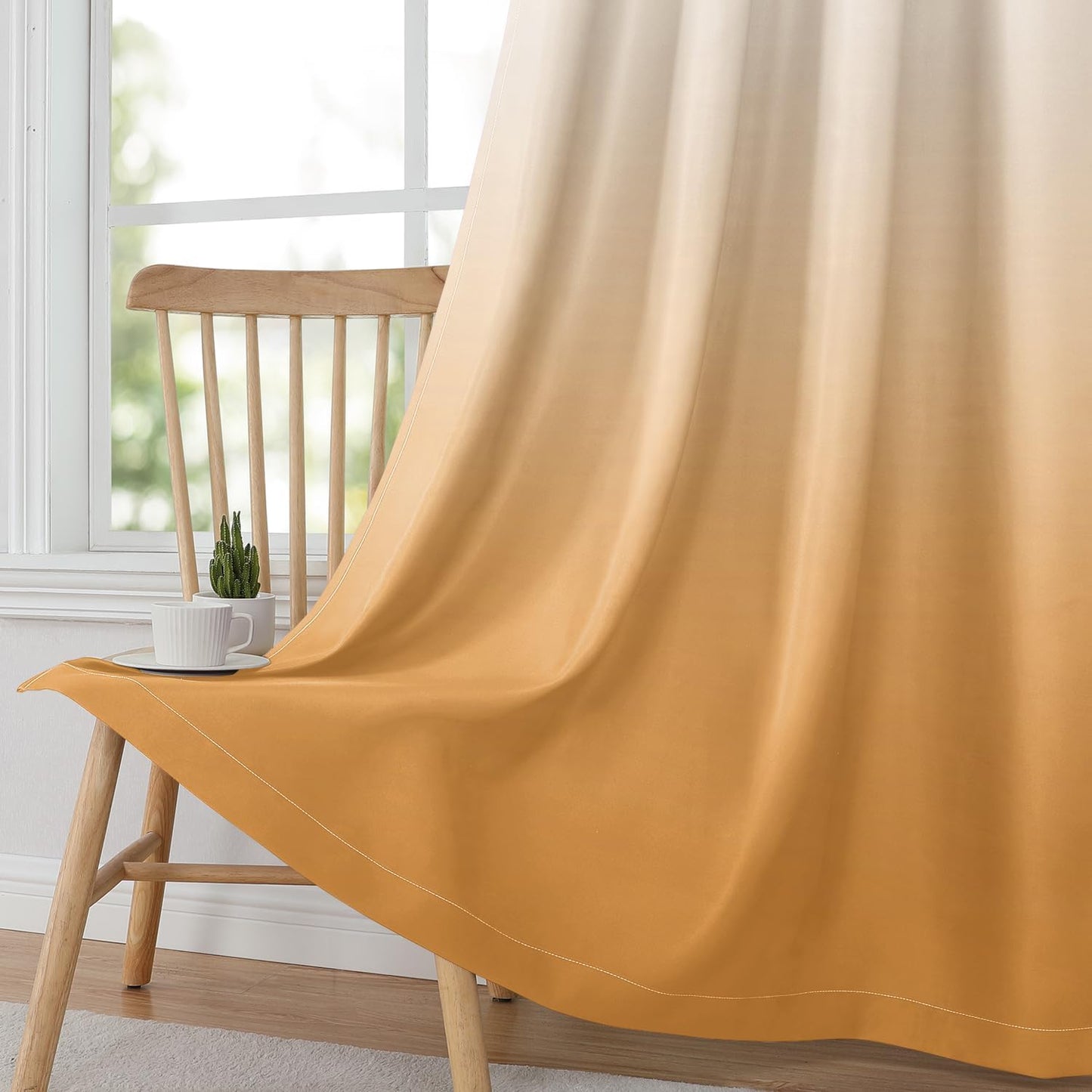 HOMEIDEAS Gold Ombre Blackout Curtains 52 X 63 Inch Length Gradient Room Darkening Thermal Insulated Energy Saving Grommet 2 Panels Window Drapes for Living Room, Bedroom