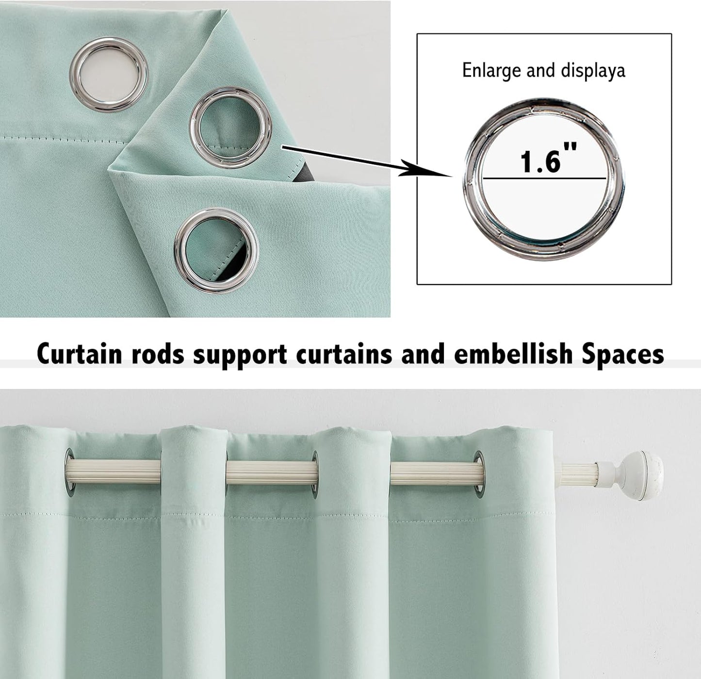 Anytime 100% Blackout Curtain Set, Thermal Insulated & Energy Efficiency Window Draperies for Guest Room, Full Shading Panels for Shift Worker and Light Sleepers（Light Blue, 2 Panels, 52W x 95L）