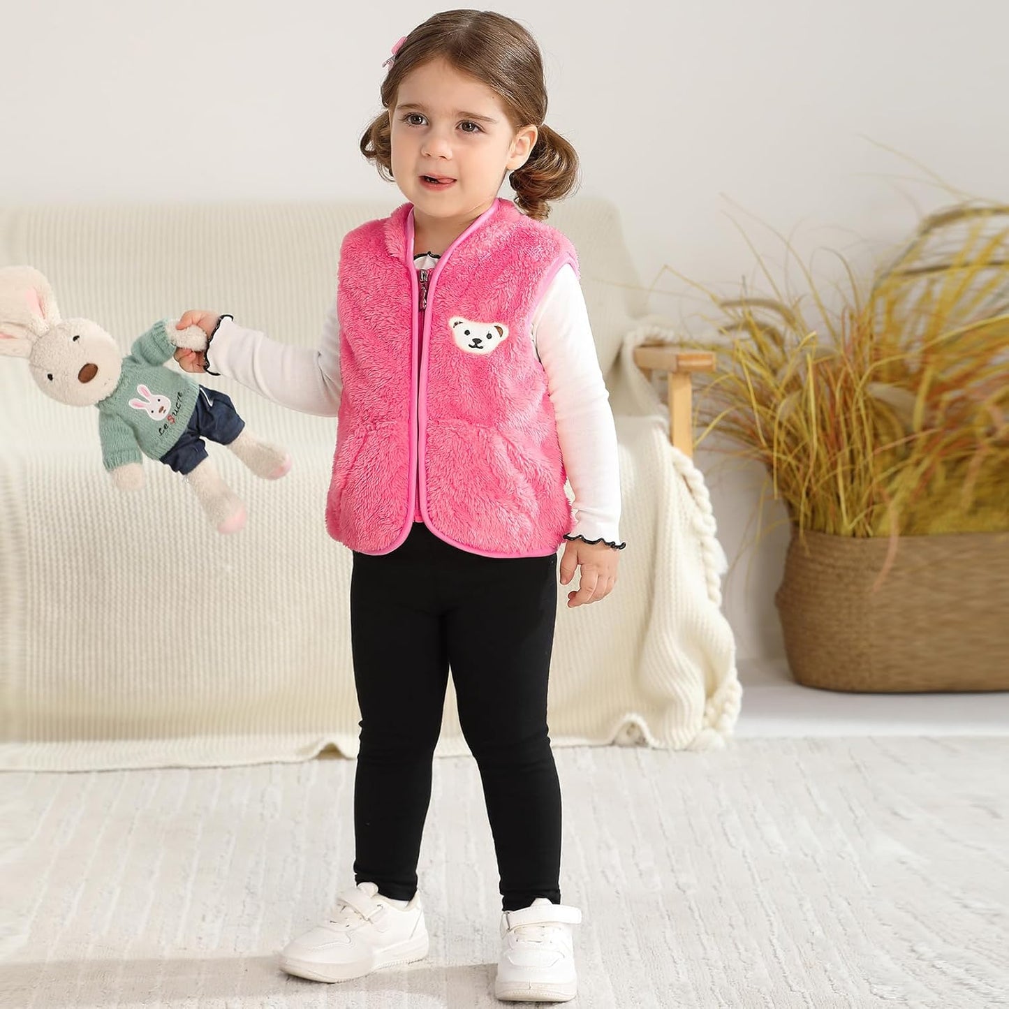 Baby Boys Girls Fleece Vest Zip Up Cute Bear Jackets Fuzzy Fall Winter Warm Clothes Newborn Outwear for Toddler Infant