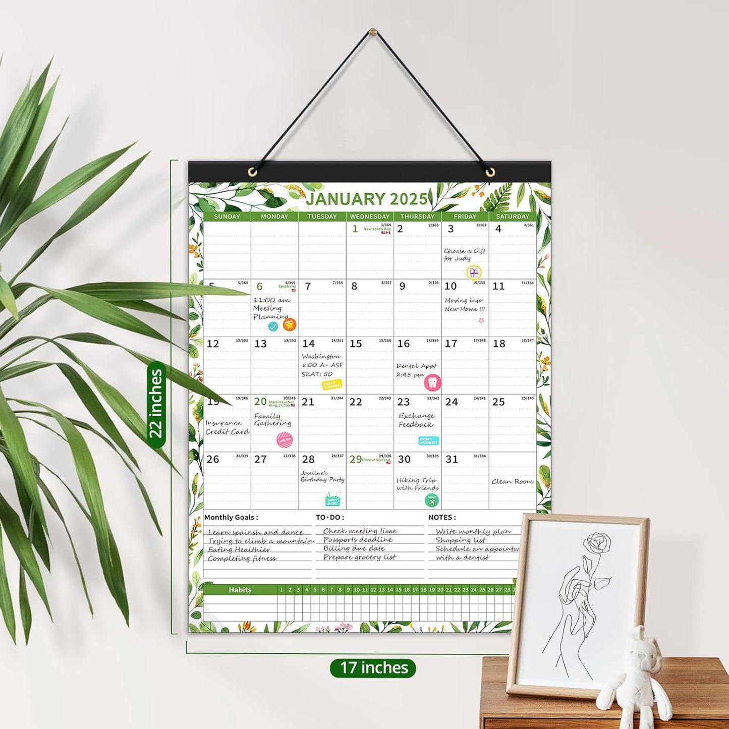 Ospelelf Calendar 2025-2026 Large Wall Calendar 22'' x 17'' Monthly Desk Calendar 18 Month Family Calendar, Use Jan 2025 - June 2026