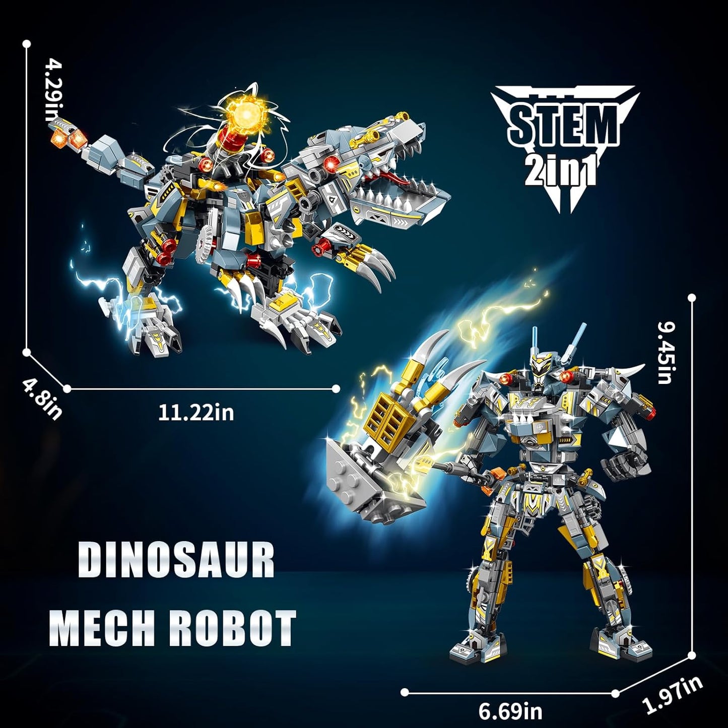 STEM 2 in 1 Indominus Dinosaur Building Kits, Transforming Mech Robot Building Sets for Kids Boys 6-10, Compatible with Dinosaur, Educational Gift Toy for Adults (513 PCS)