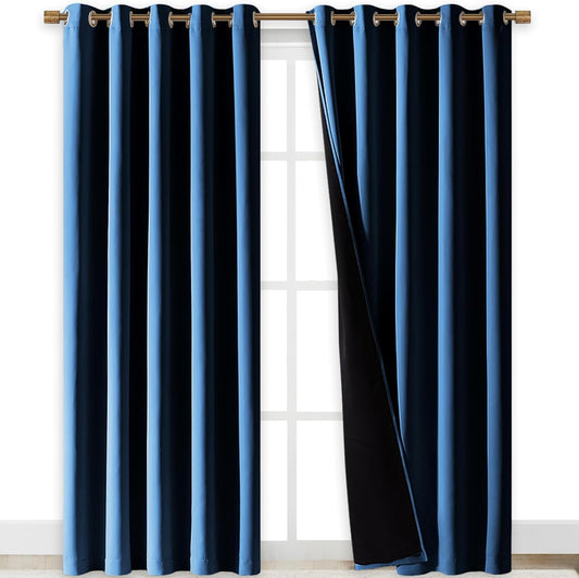 NICETOWN Moroccan Blue Full Shade Curtain Panels, Pair of Energy Smart & Noise Blocking Out Blackout Drapes for Dining Room Window, Thermal Insulated Guest Room Lined Window Dressing(70 x 84 inch)