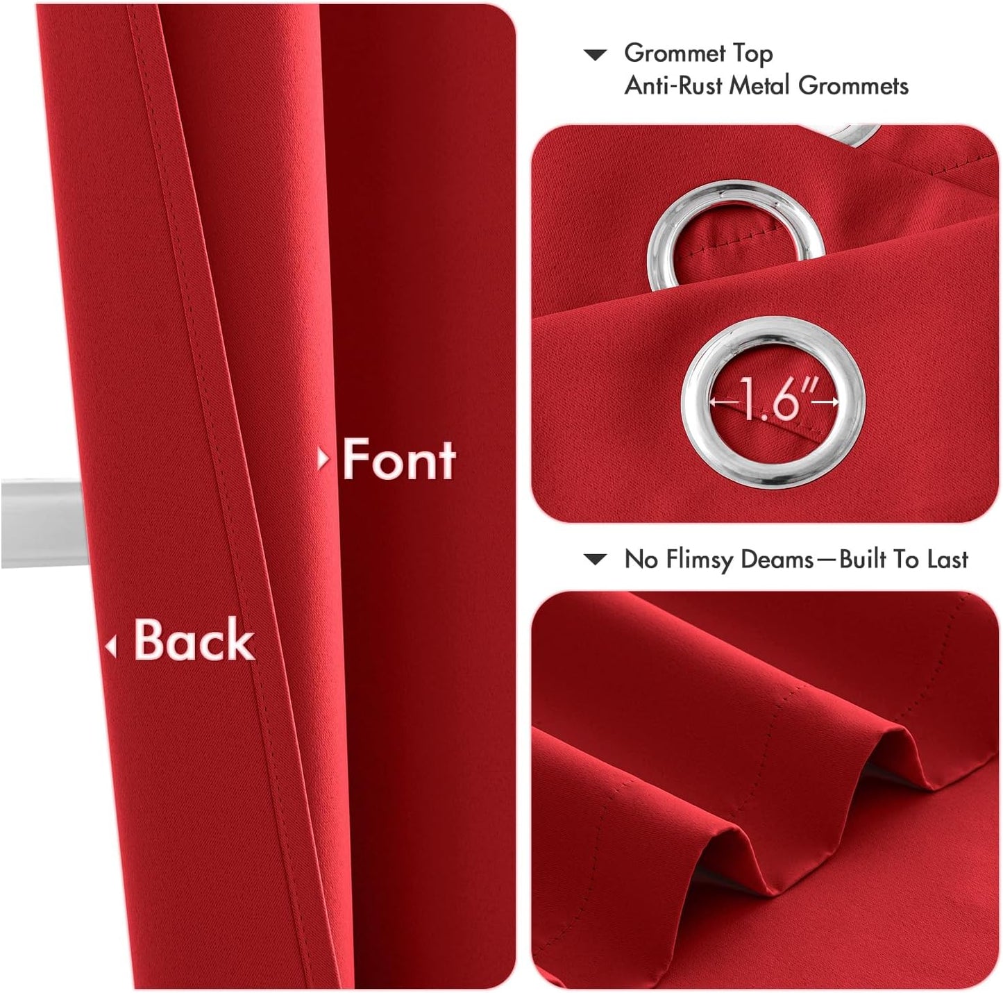 MIULEE Christmas Red Blackout Curtains for Bedroom Living Room 54 Inches Long 2 Panels, Thermal Insulated Room Darkening Drapes Solid Grommet Top Light Blocking Window Treatments 40x54 Inch