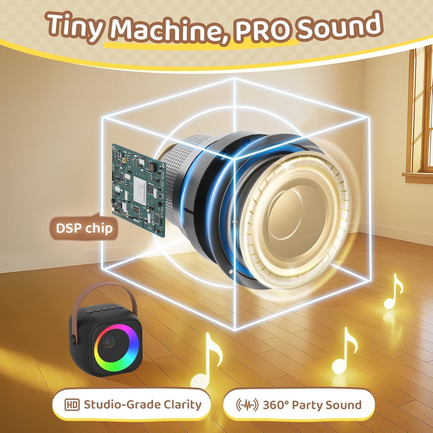 Mini Karaoke Machine, Portable Bluetooth Karaoke Speaker with 2 Wireless Microphones, Singing Machine with Party Lights for Kids and Adults, Birthday Gifts for Girls Boys Family Home Party