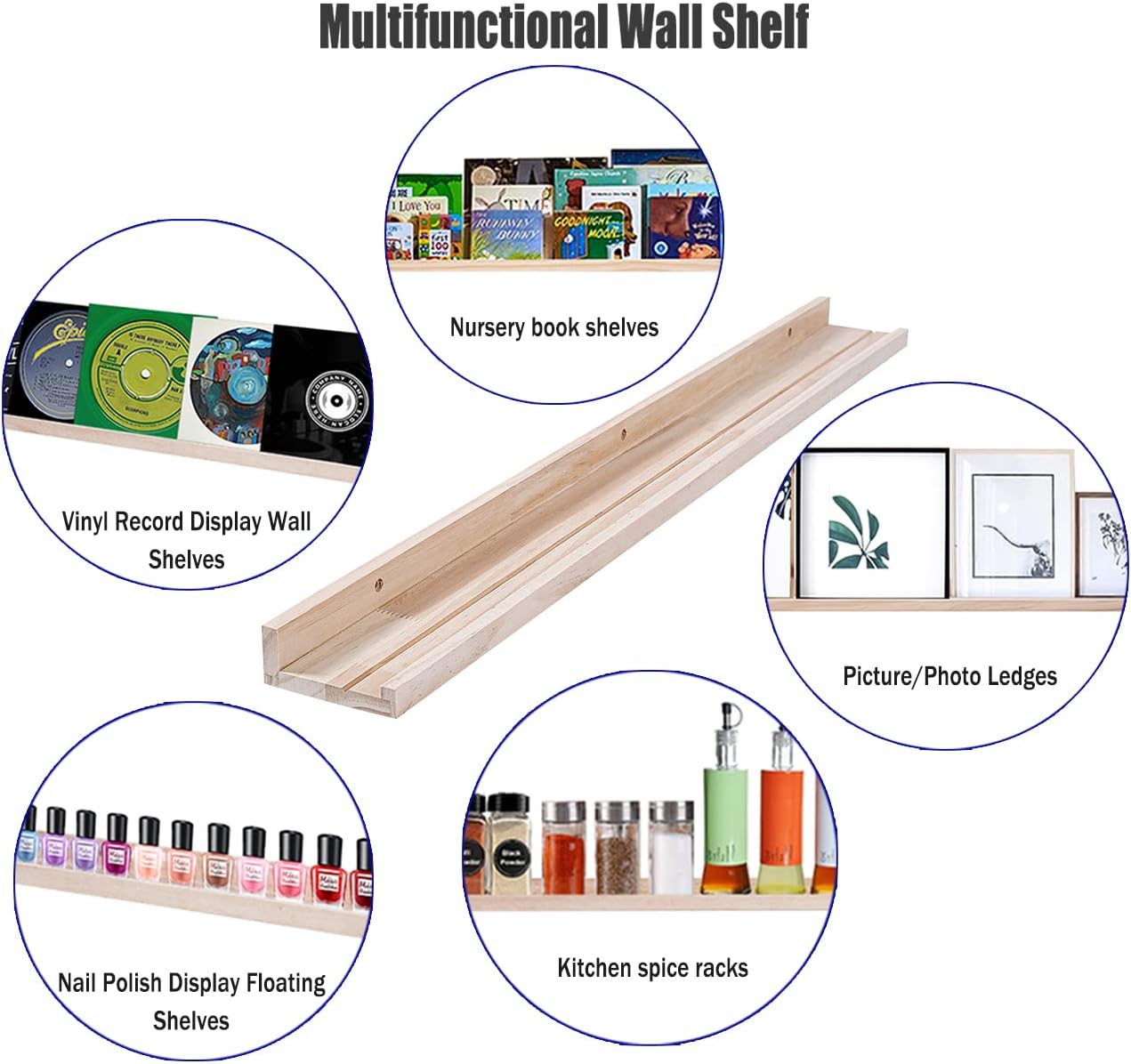 AZSKY 48 Inch Long Narrow Floating Shelves for Wall Storage Rustic Natural Wood Wall Shelf for Wall Décor Wall Bookshelf for Kids Room Picture Ledge Shelf a Set of 3