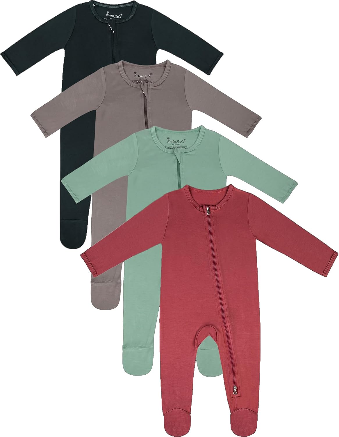 Jimonda Baby Boy Romper 4-Pack - Bamboo Zip-Up Pajamas for 0-24 Months,Unisex Footed Sleepers,Ultra-Soft Stretchy Fabric
