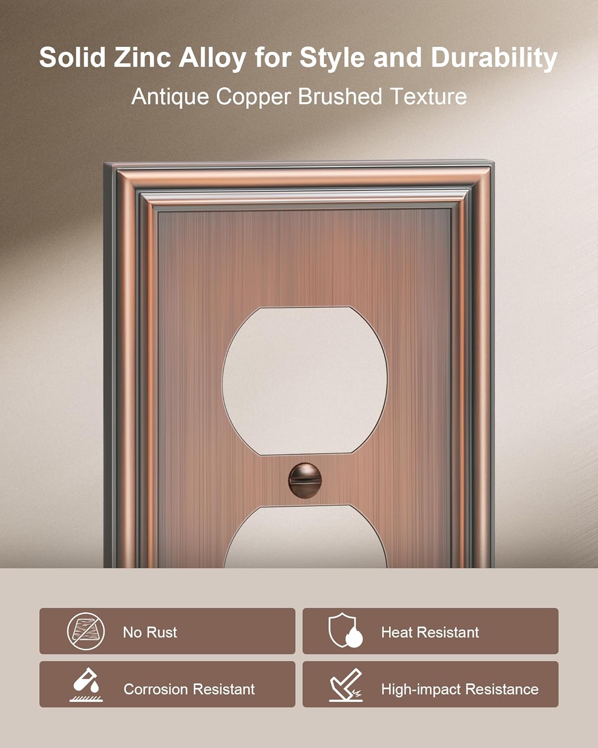 2-Pack Single Duplex Outlet Cover Plate, Decorative Antique Copper Switch Plates and Outlet Covers, Metal Wall Plates for Electrical Outlets, 1 Gang Receptacle Cover, Corrosion Resistant