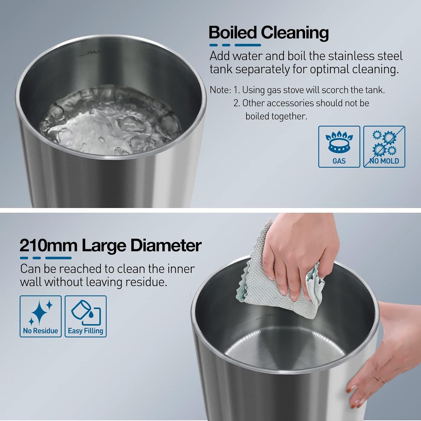 4.5L Humidifiers for Bedroom Large Room, Ultrasonic Cool Mist Humidifier with Stainless Steel Tank for Boiling Cleaning, Top Fill Humidifier with Smart Humidistat & Timer, Sleep Mode