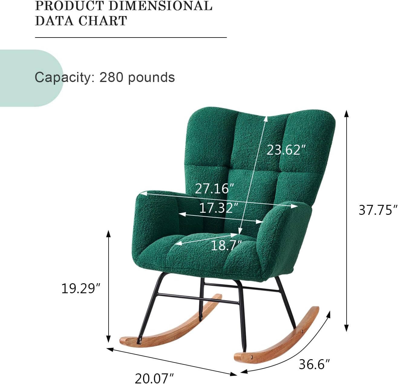 Nursery Rocking Chair, Teddy Fabric Upholstered Glider Rocker with High Backrest, Modern Rocking Accent Chairs Comfy Side Chair for Nursery, Bedroom, Living Room (Green)