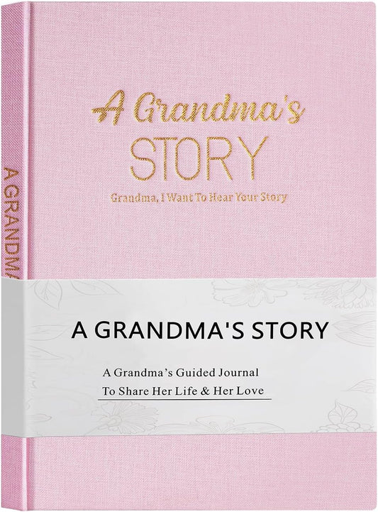 Artmag Grandma's Life Story Journal Family Keepsake Book Linen Hardcover for Grandma to Share Her Memories, with 250+ Prompt Questions Gift for Birthday Mother's Day Christmas (Pink)
