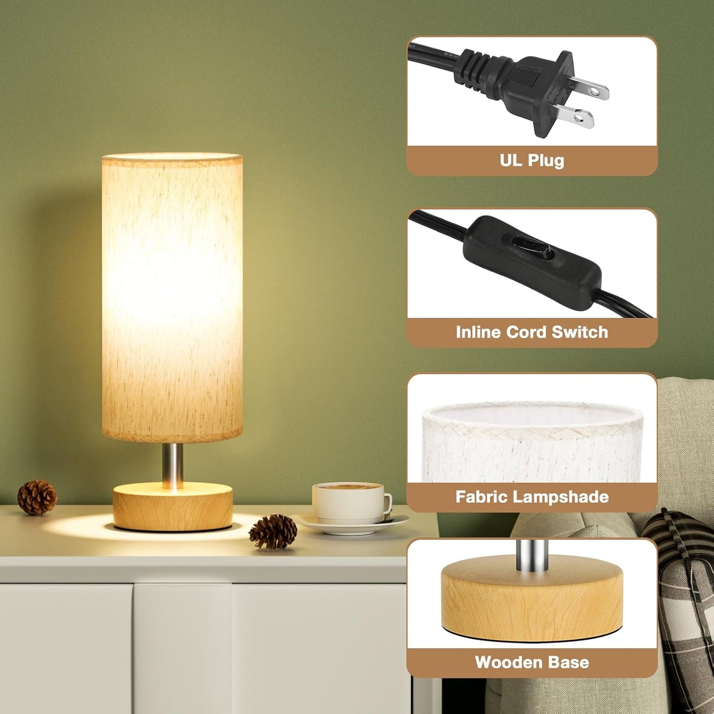 Small Table Lamp for Bedroom - Bedside & Desk Lamp, Minimalist Nightstand Light for Kids, Living & Office Room