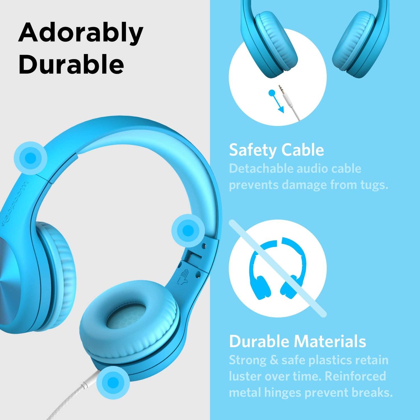 LilGadgets Connect+ Pro Wired Kids Headphones for School w/Microphone, Volume Limiting & Noise Reduction Over-Ear Headset with Cord, SharePort Technology & SoftTouch Padding, Blue Headphones for Kids