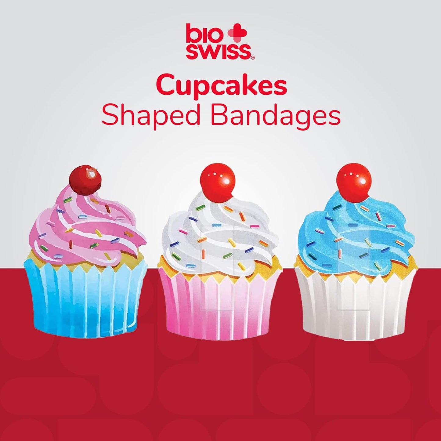 BioSwiss Bandages, Cupcake Shaped Self Adhesive Bandage, Latex Free Sterile Wound Care, Fun First Aid Kit Supplies for Kids, 24 Count
