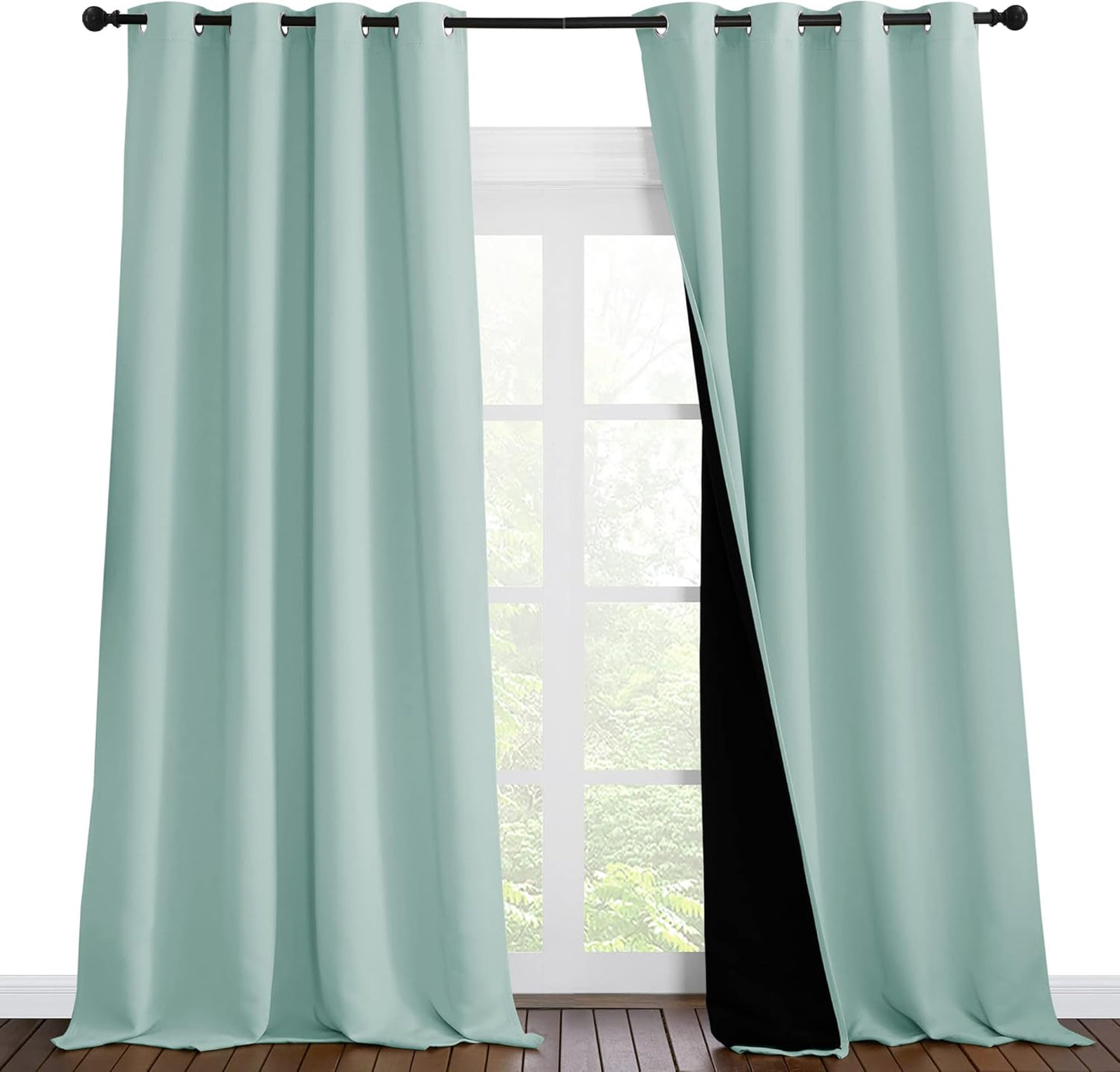 NICETOWN Full Shading Curtains 96 inches Long 2 Panels Set for Windows, Super Heavy-Duty Black Lined Blackout Curtains for Bedroom, Privacy Assured Window Treatment (Aqua Blue, 55 inches W)