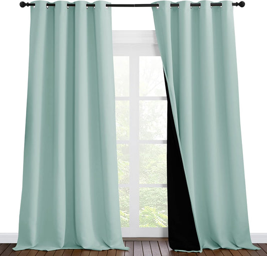 NICETOWN Full Shading Curtains 96 inches Long 2 Panels Set for Windows, Super Heavy-Duty Black Lined Blackout Curtains for Bedroom, Privacy Assured Window Treatment (Aqua Blue, 55 inches W)