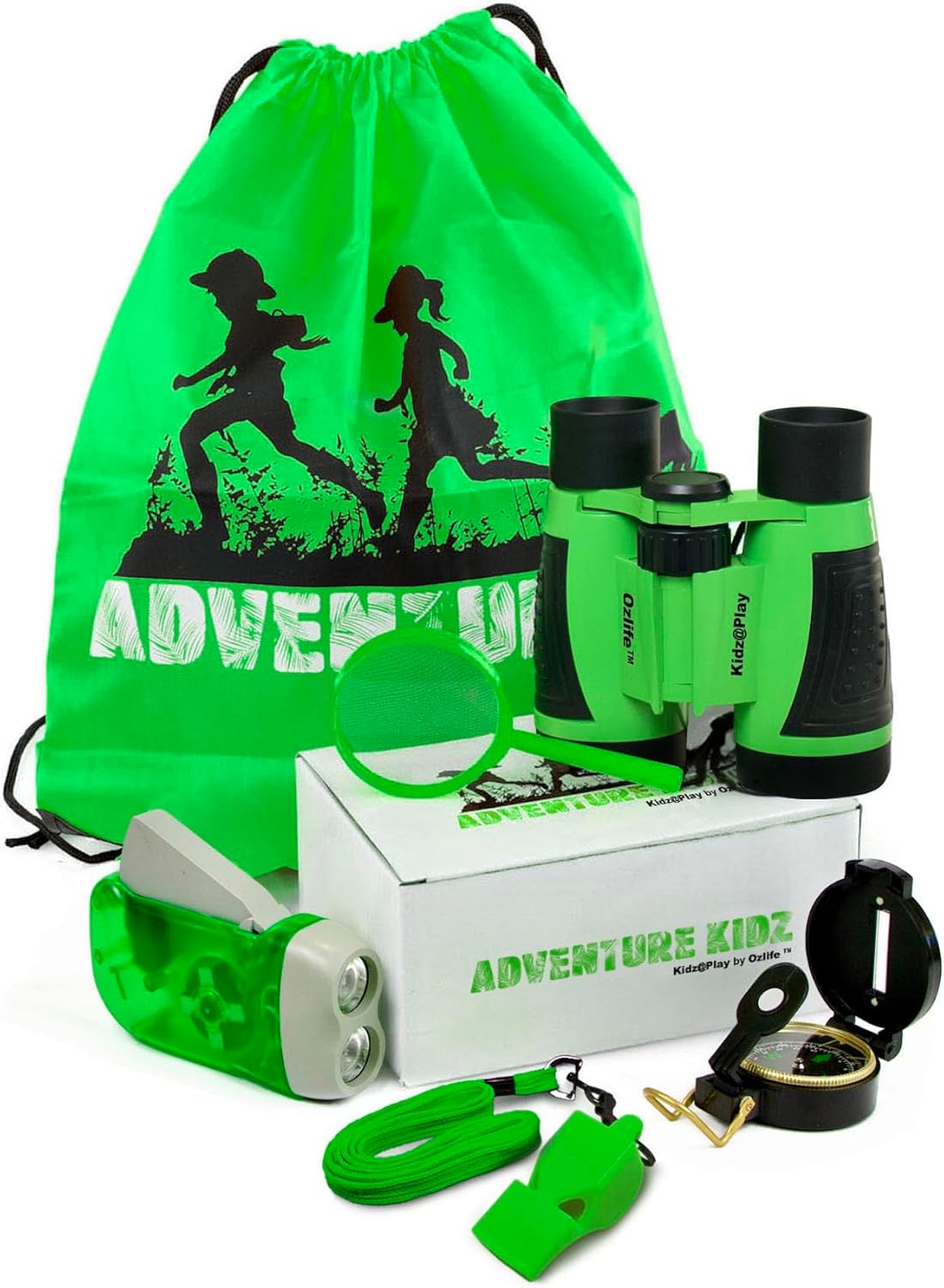Adventure Kidz Outdoor Exploration Kit, Children’s Binoculars with Case, Flashlight, Compass, Whistle, Magnifying Glass, Backpack. Great Kids Gift Set for Camping, Hiking, STEM and Pretend Play