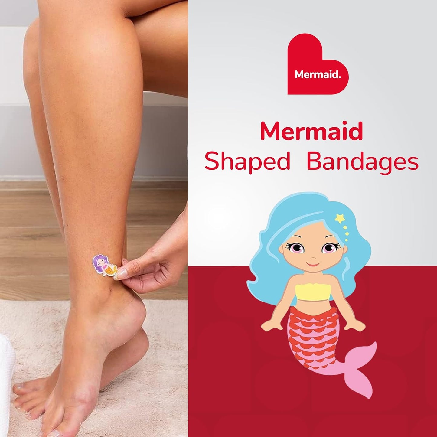BioSwiss Bandages, Mermaid Shaped Self Adhesive Bandage, Latex Free Sterile Wound Care, Fun First Aid Kit Supplies for Kids, 24 Count
