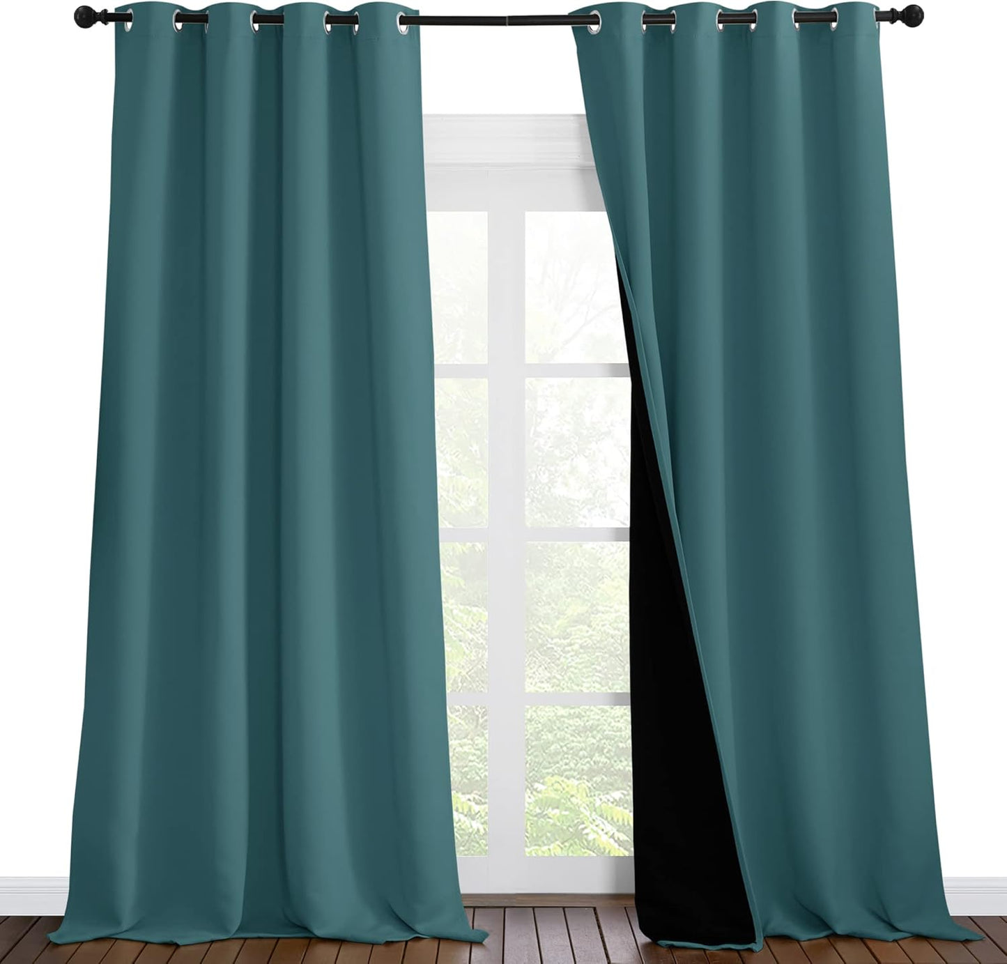 NICETOWN 100% Blackout Curtains 102 inches Long, Noise Reduction Window Treatment Curtains, Thermal Insulated Energy Smart Drapes and Draperies for Apartment Decor, Sea Teal, Set of 2, 55 inches W