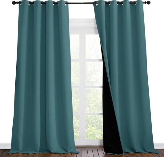 NICETOWN 100% Blackout Blinds, Laundry Room Decor Window Treatment Curtains, Thermal Insulated Energy Smart Drapes and Draperies for Villa, Hall and Studio, Sea Teal, Set of 2, 55 inches x 96 inches