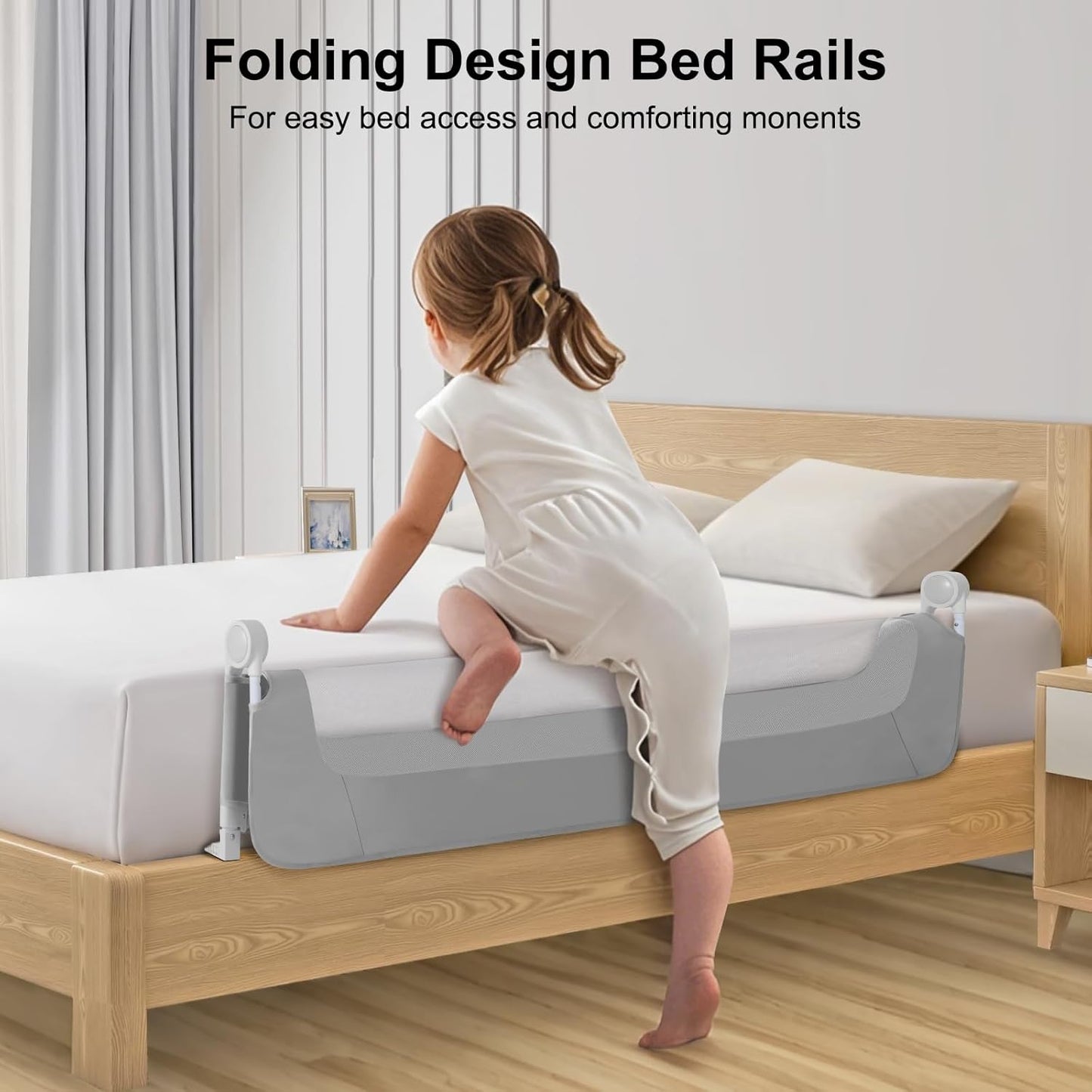 Bed Rail for Toddlers,Swing Down Kids Bed Rails Guard for Twin,Full,Queen,King,Bunk Size Bed,Extral Tall Child Bed Rail Guard with Reinforced Anchor Safety System (Grey, 59inch,1 Side)