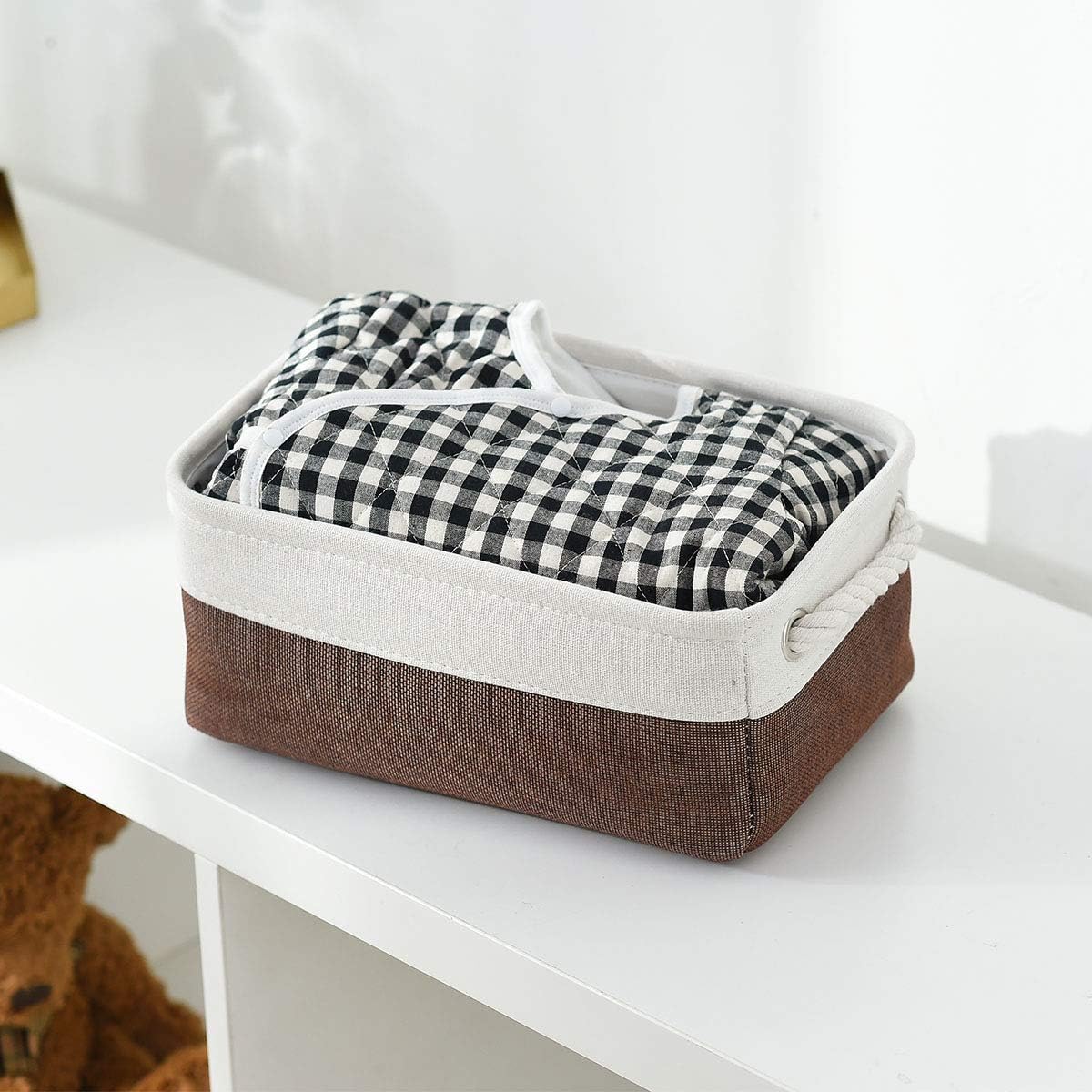 Small Storage Baskets for Shelves,Fabric Storage Baskets for Closet,Rectangular Collapsible Baskets for organizing Clothes,Books,Gifts