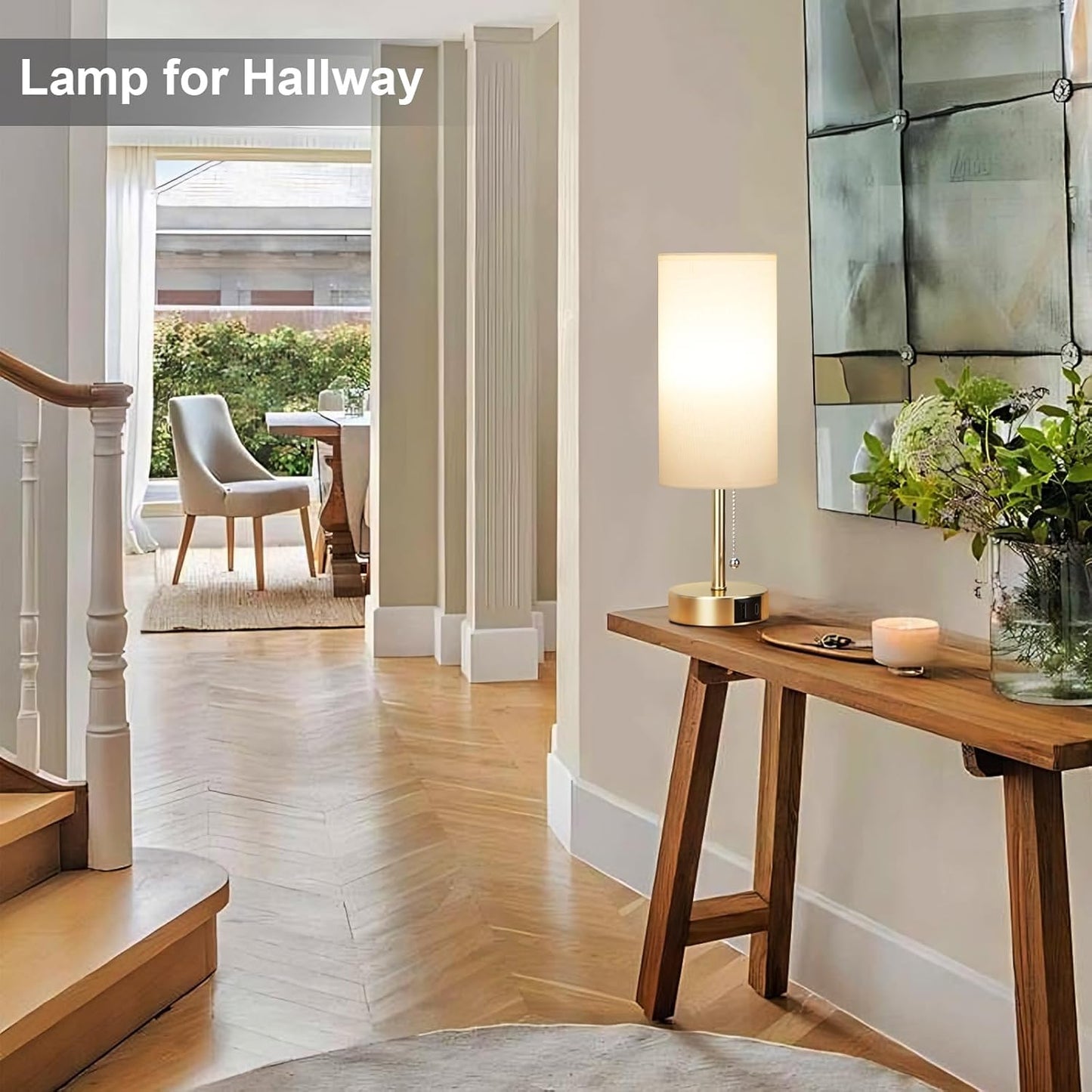 Gold Bedside Lamp for Bedroom Nightstand - Small Table Lamp with USB A + C Charging Port, 3 Color Temperatures Pull Chain Night Stand Light, Side Table Desk Reading Lamp for Living Room/Dorm Room