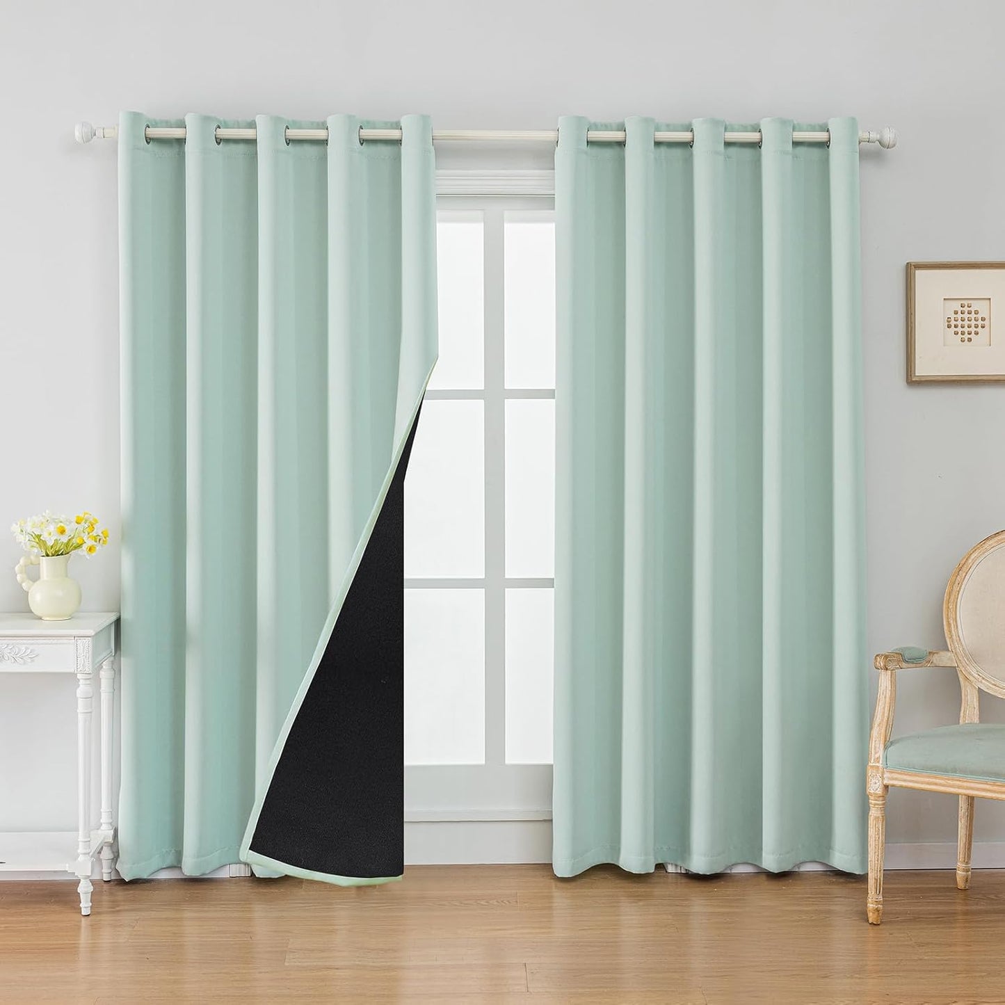 Anytime 100% Blackout Curtain Set, Thermal Insulated & Energy Efficiency Window Draperies for Guest Room, Full Shading Panels for Shift Worker and Light Sleepers（Light Blue, 2 Panels, 70W x 108L）