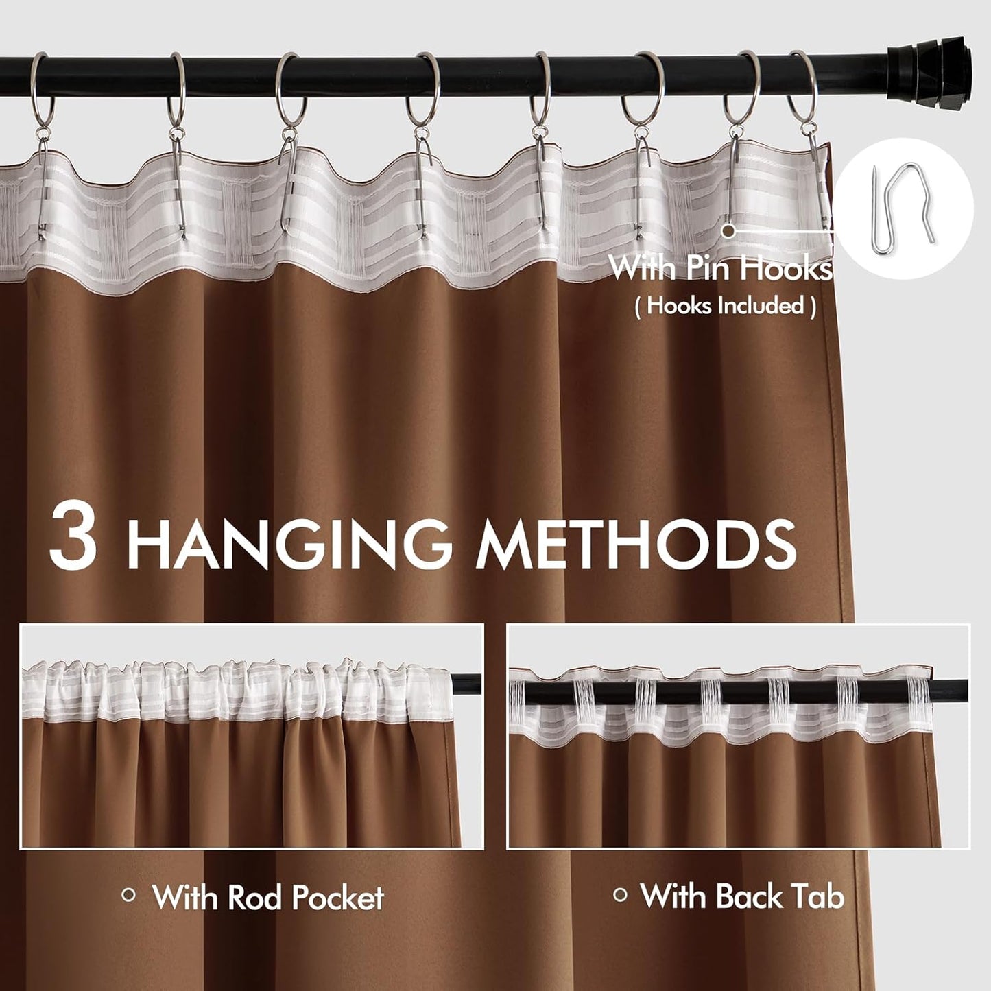 MIULEE Back Tab Blackout Curtains 96 Inch Long 2 Panels Set for Living Room Bedroom, Rod Pocket/Pinch Pleated Long Thermal Insulated Room Darkening Floor to Ceiling Drapes, W52xL96, Cappuccino Brown