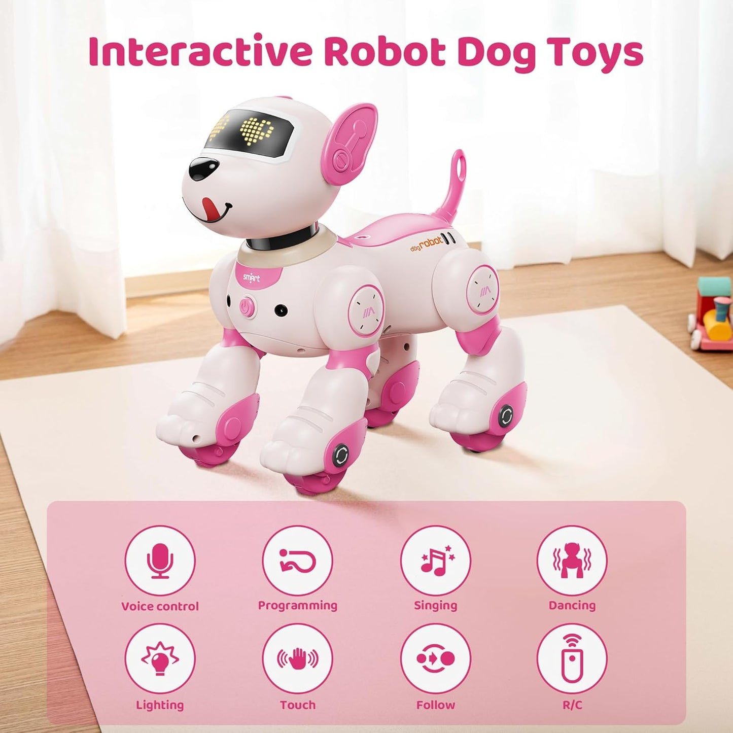 Programmable RC Robot Dog Toy with Voice for Kids, 2.4GHz Remote Robot Pet with Touch Sensors, Remote Control Robot Dog Toy Over 20+ Responses, Robot Birthday Gift Toys for Girls