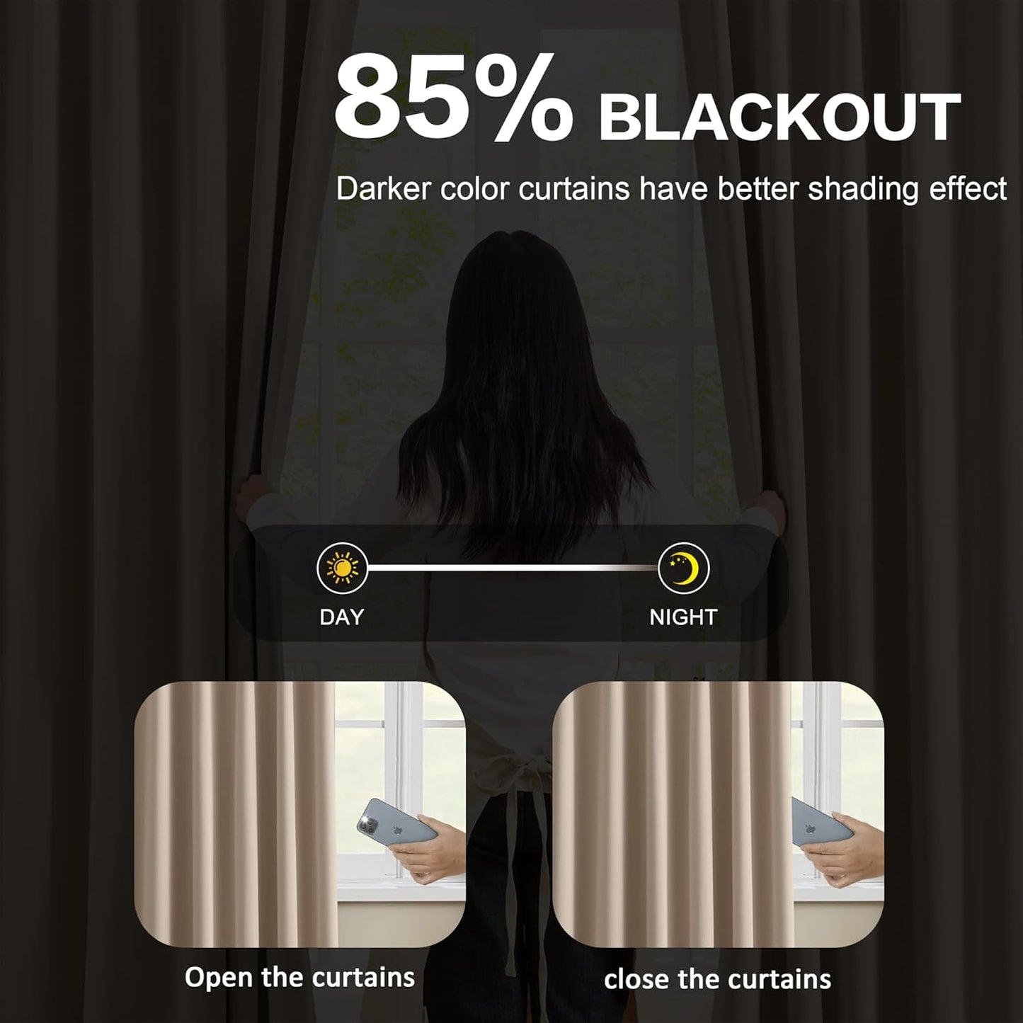 KEQIAOSUOCAI Pleated Blackout Curtain Drapes for Window 95" L - Triple Weave Energy Saving Solid Pinch Pleat Hook Thermal Room Divider Blackout Panels for Patio (72" Wide per Panel, 2 Panels, Khaki)