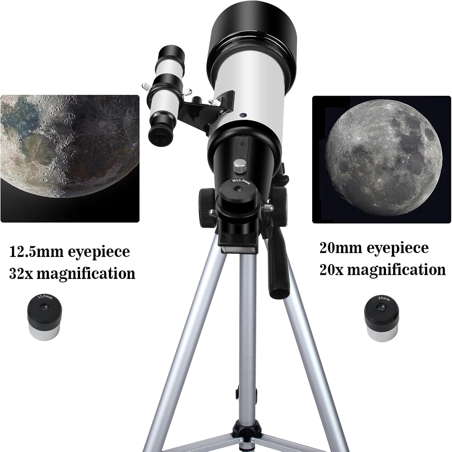 Telescopes, Telescope for Kids and Adults Beginners, 70mm Aperture 400mm Focus Length Refractor Travel Telescope with AZ Mount for Observe The Moon and Landscape (White)