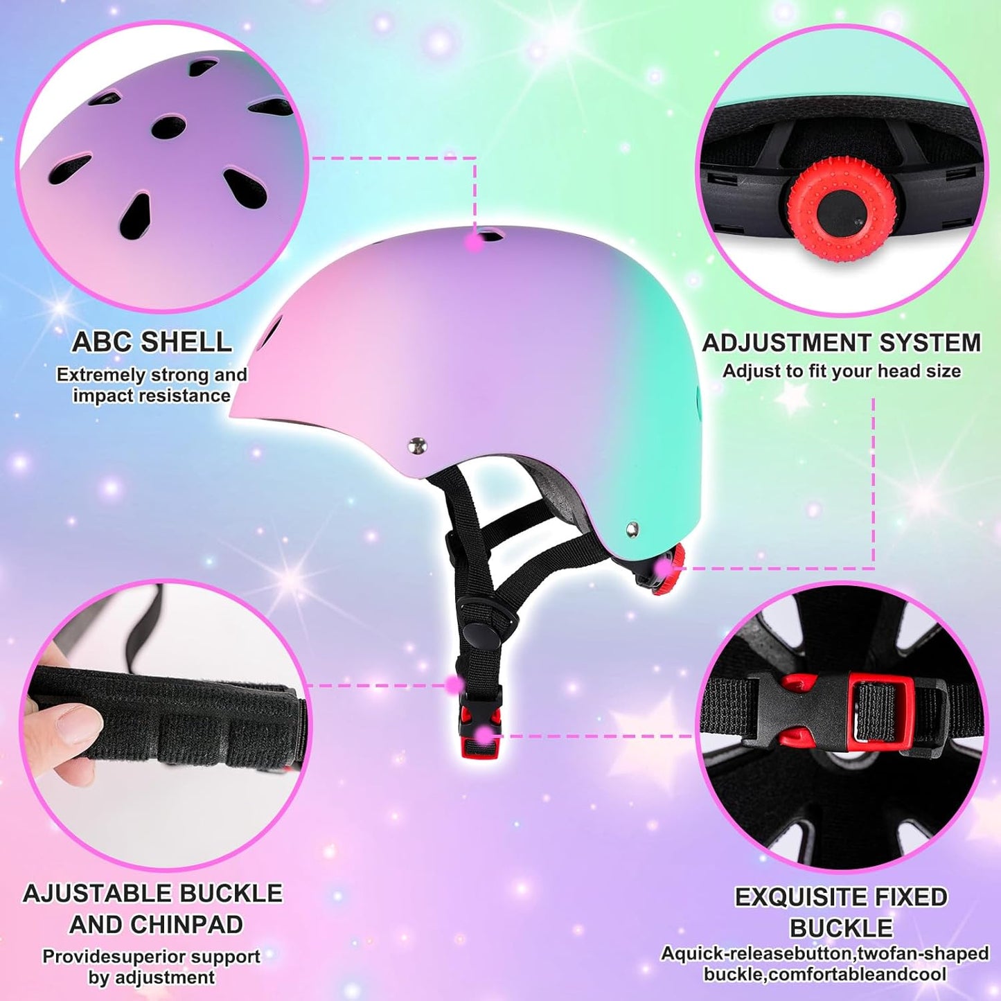 Adjustable Kids Bike Helmet with Knee Pads Elbow Pads Wrist Guards for Age 3-5-8-14+ Youth/Teens,Ventilation Multi-Sport Scooter Roller Skate Rollerblading Skateboarding Climbing Cycling