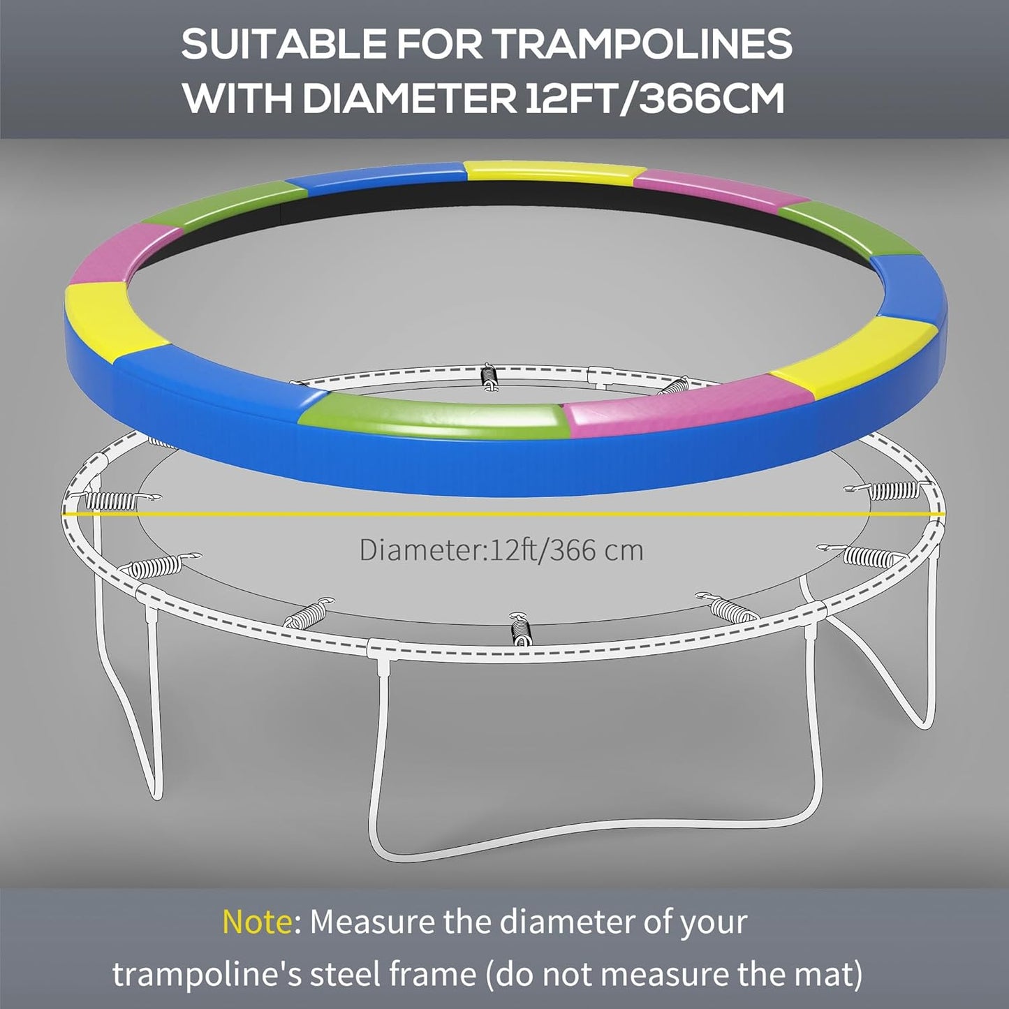 Soozier 12FT / 14FT Trampoline Spring Cover, Safety Trampoline Pad Replacement, Waterproof and Tear Resistant, All Weather Trampoline Accessories