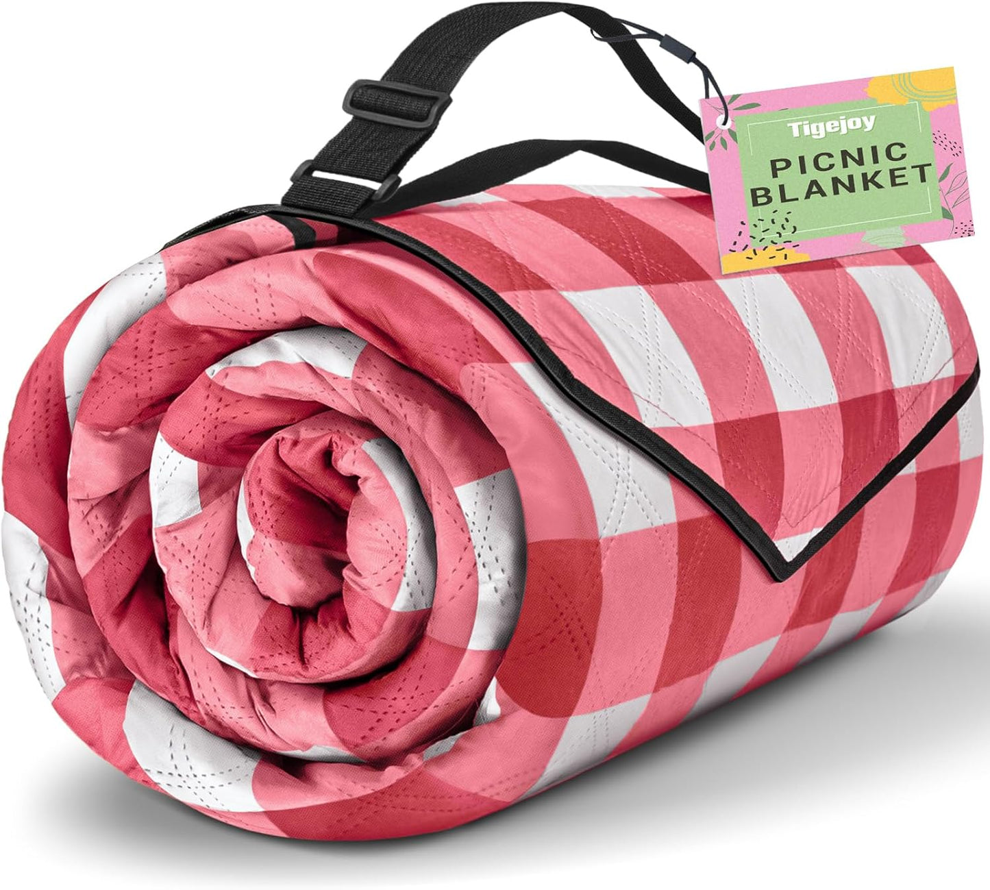 TigeJoy Extra Large Picnic Blanket Waterproof Foldable 80''x80'', Outdoor Picnic Mat Beach Blanket Sandproof for Park, Grass, Travel, Hiking, Camping Essentials, Gingham Picnic Blanket