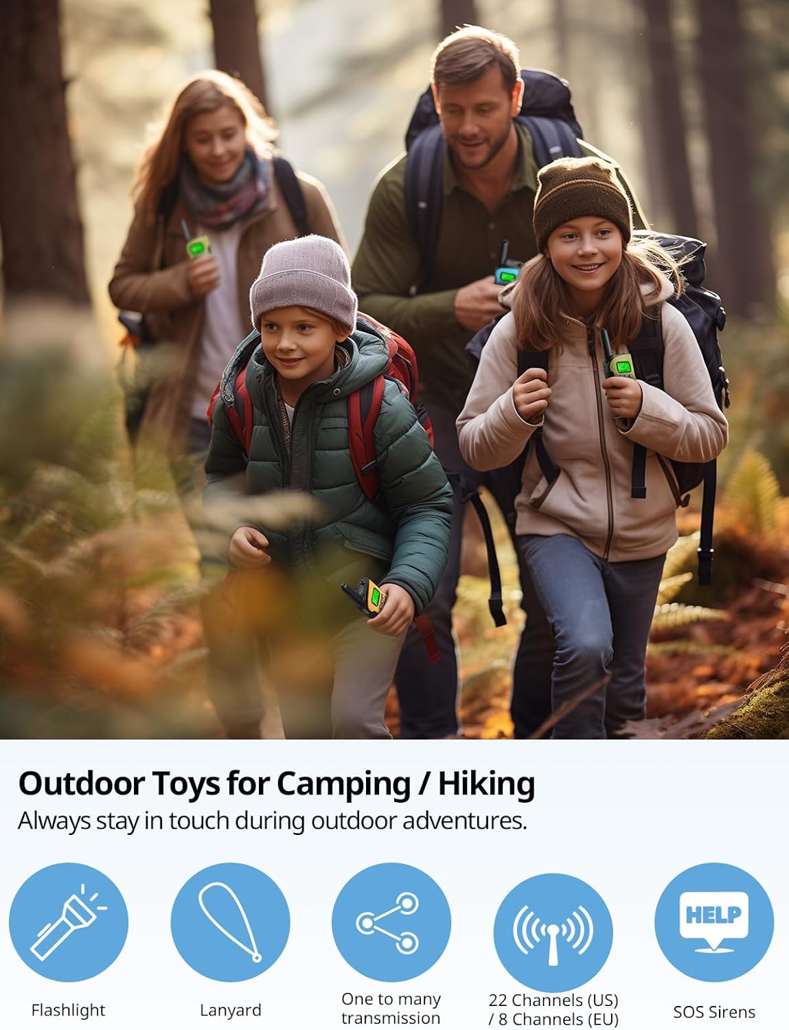 Walkie Talkies for Kids Rechargeable,Toys for Boys and Girls Ages 3-12, 3 Pack Long Range 2-Way Radios, Birthday Gifts,Christmas Stockings, Outdoor Play, Family Games, Hiking Camping Gear